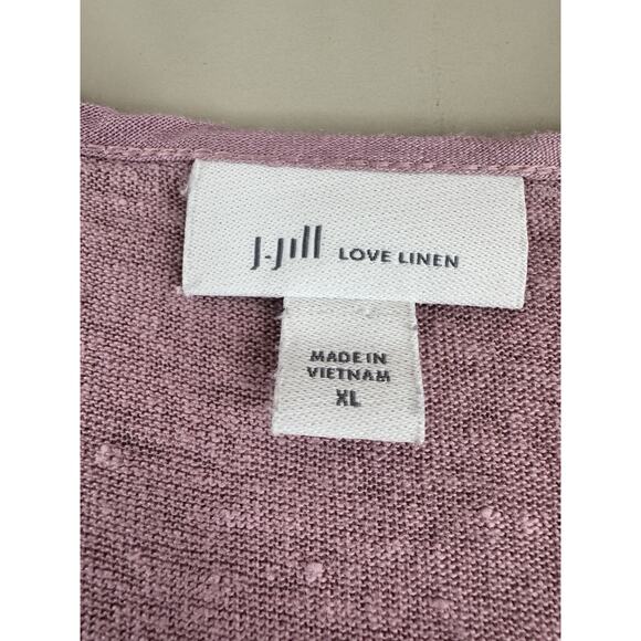 J Jill Love Linen Pintucked Tunic Blouse Top XL Pink 3/4 Sleeve Slits Cottage - Picture 6 of 14
